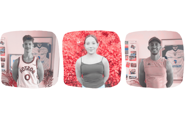 Portraits stylisés des 3 jeunes en service civique au sein de l'ESB Bruges : Rayane, Léa et Lilian